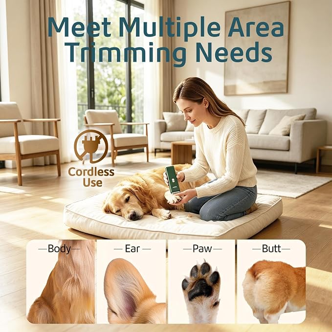 Dog Clipper Pet Grooming Kit Low Noise, Rechargeable Cordless Pet Shaver Waterproof Hair Trimmer for Small, Medium Dogs Cats Animals