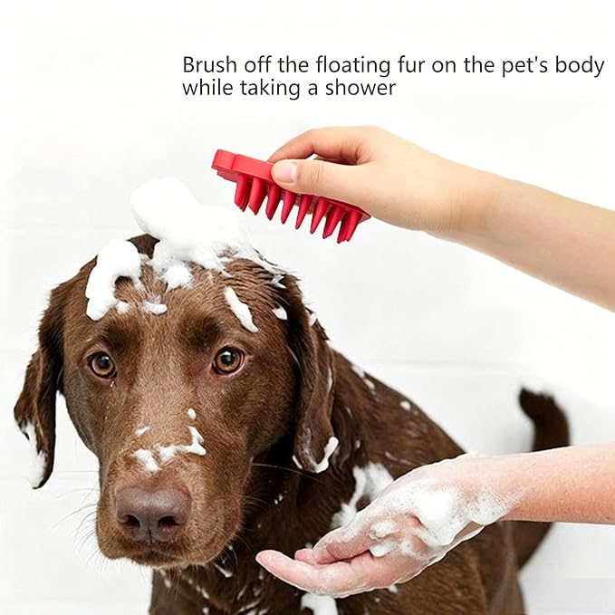 Pet Bath & Massage Brush,Pet Grooming Brush,Soft Rubber Scrubber for Brushing,Massaging,Bathing,Shampooing and Reducing Hairballs (Red, Style 1)