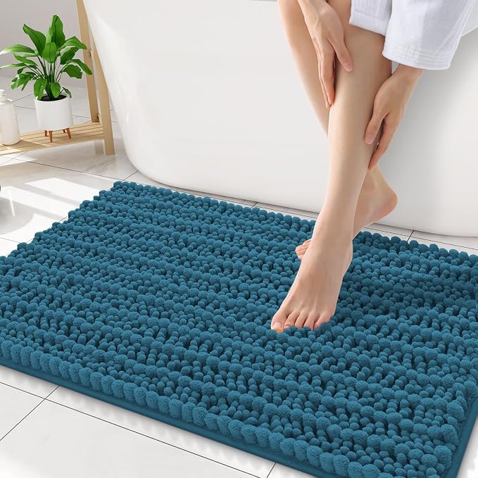 Smiry Bathroom Rugs Mat 34x21, Extra Soft Absorbent Chenille Bath Rugs, Non Slip Rubber Backing Machine Washable Quick Dry Bath Mats for Bathroom Floor, Tub, Shower, Home Accessories, Peacock Blue