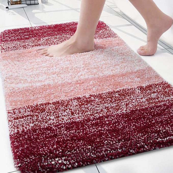 Arotive Microfiber Bathroom Rugs, Shaggy Soft and Absorbent Bath Rug, Thick Plush Machine Washable Dry Bath Mats for Bathroom, Tub and Shower, 30x20, Burgundy, Rectangular