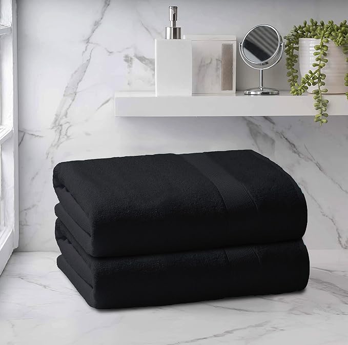 Belizzi Home Premium Cotton Oversized 2 Pack Bath Sheet 35x70-100% Pure Cotton - Ideal for Everyday use - Ultra Soft & Highly Absorbent - Machine Washable - Black