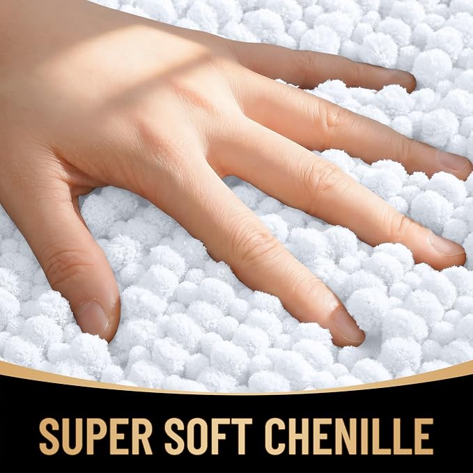 OLANLY Thick Large Bathroom Rugs 44x32, Extra Soft Absorbent Chenille Bath Rugs, Rubber Backing, Machine Wash Dry, Bath Mats for Bathroom Floor, Tub and Shower, Home Decor Accessories, White
