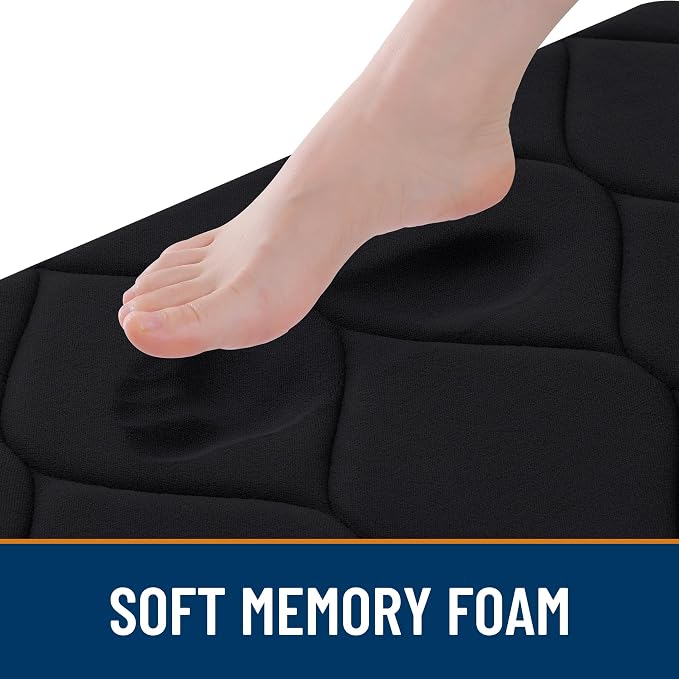 Smiry Memory Foam Bath Mat 44''x24'', Ultra Soft Non-Slip Bathroom Rug, Plush Water Absorbent Quick Dry and Machine Washable Floor Mat for Shower, Tub & Home Decor, Black