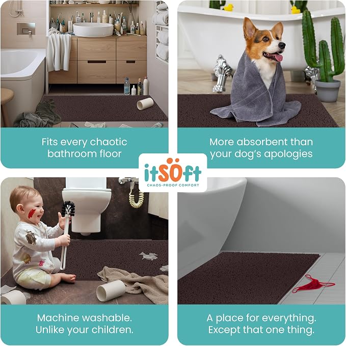 Chenille Bath Mats 59"x21", Plush Absorbent Bath Quick Dry, Soft & Machine Washable, Non Slip Carpet for Bathroom, Thick Bathroom Rugs, Shower Restroom Rug Mat, Alfombras De Bano, Bathrugs