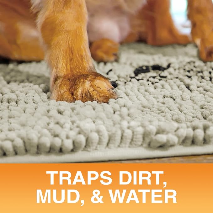 Neater Pets Muddy Paws Dog Door Mat 30” x 20" – Super Absorbent & Quick-Dry Chenille Doormat for Trapping Dirt, Water, Mud - Non-Slip & Machine Washable Pet Rugs for Entryway, Indoor Mud Mats, Tan