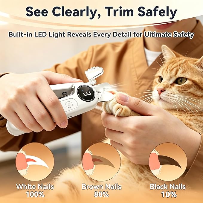 2 in 1 Dog Nail Clippers & Grinder with Light, Quiet Electric Cat Nail Trimmer for Large Medium Small Dogs & Cats, 3 Speeds, Rechargeable, Splash Guard & Safety Lock, Painless Grooming Tool (White)