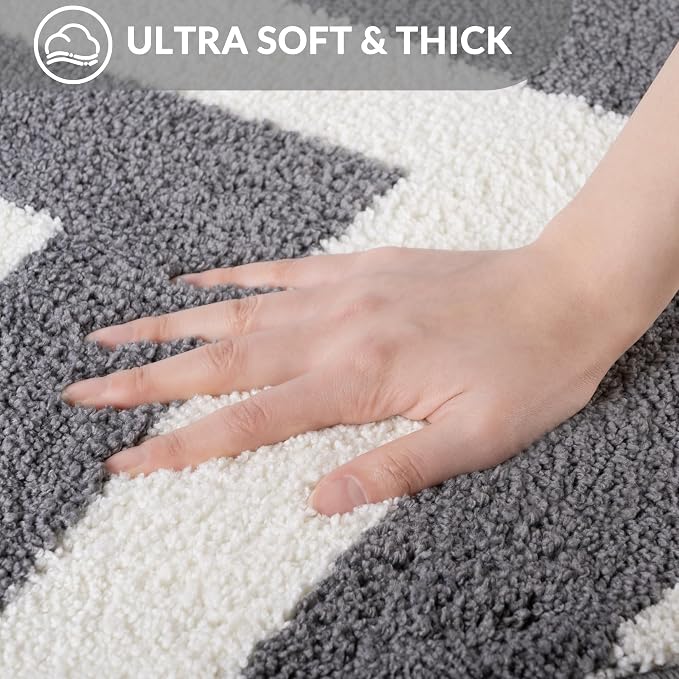Exclusivo Mezcla Bathroom Rugs Mat 20x30, Extra Soft Non Slip Absorbent Microfiber Bath Rugs, Machine Washable Quick Dry Bath Mats for Bathroom Floor, Shower, Home Decor, Striped Grey