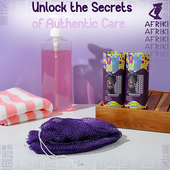 African Net Sponge, Premium Authentic Exfoliating Body Scrubber, Extra Long Stretch Bath Sponge for Shower, Deep Exfoliating Washcloth for Smooth Skin, 1 Pack (Dark Purple)