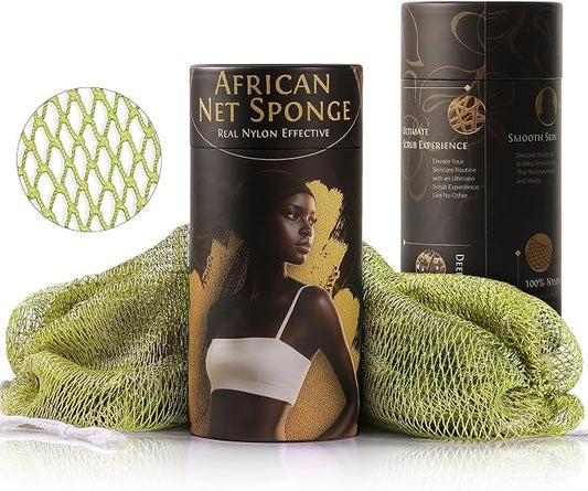 African Net Sponge Authentic Exfoliating Body Scrubber for Shower & Bath, Deep Cleansing Lather for Dead Skin Removal, Back Scrubber Gift for Women & Men（Army Green）