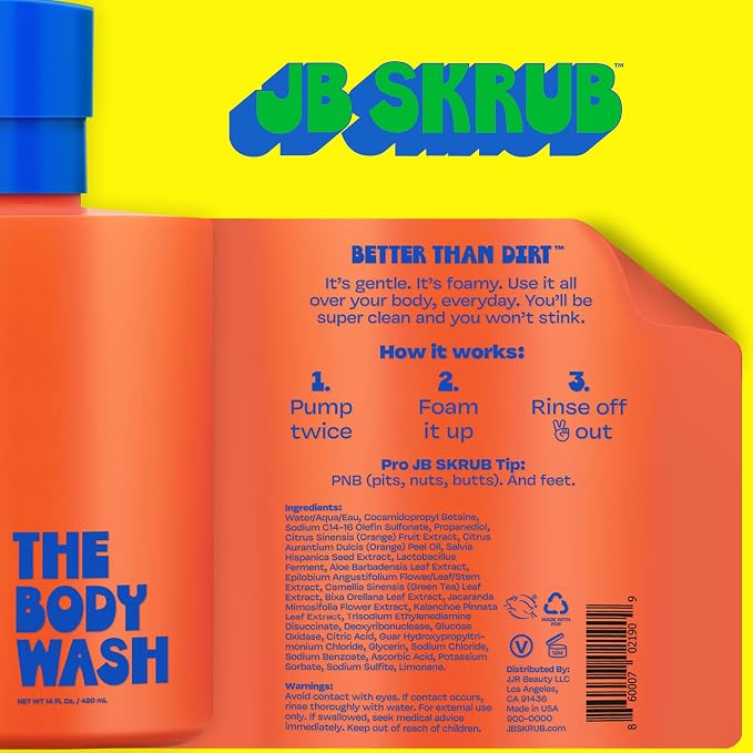 JB SKRUB Boys Body Wash for Kids, Tweens & Teens, pH-Balanced Foaming Citrus Wash, No Harsh Ingredients, Tackles Odor & Breakouts, 14 oz.