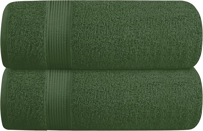 Belizzi Home Cotton 2 Pack Oversized Bath Towel Set 28x55 inches, Large Bath Towels, Ultra Absorbant Compact Quickdry & Lightweight Towel, Ideal for Gym Travel Camp Pool - Olive Green