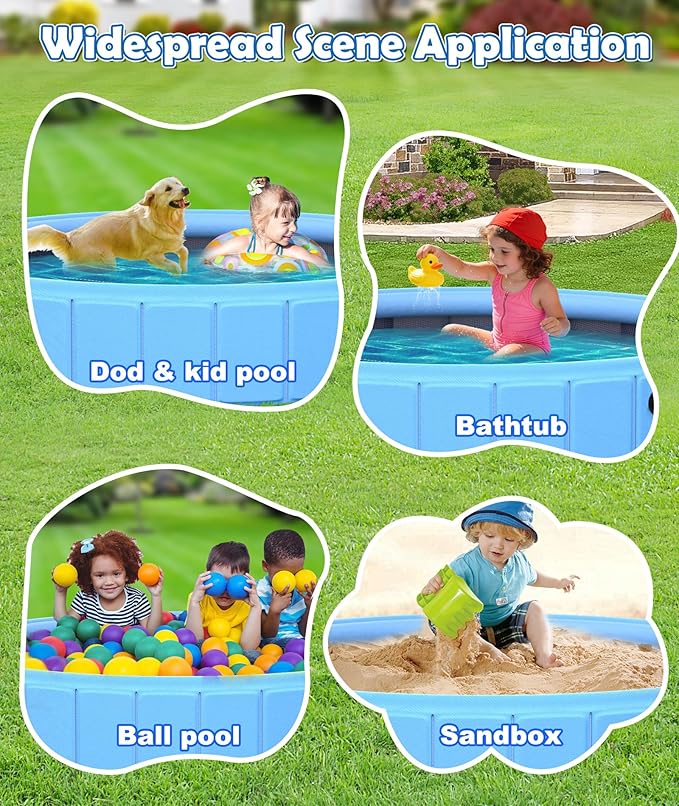 EPN Large Foldable Dog Pool – 0.55MM PVC 2-in-1 Portable Bathtub & Sprinkler for Dogs, Cats, Kids – Heavy Duty, Non-Slip, Summer Water Toy (97 in)