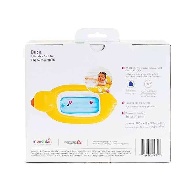 Munchkin Duck Inflatable Baby Bathtub for Babies 6-24 Months,White Hot Heat Alert,Great for Home or Travel,Classic Yellow Ducky,(Pack of 6)