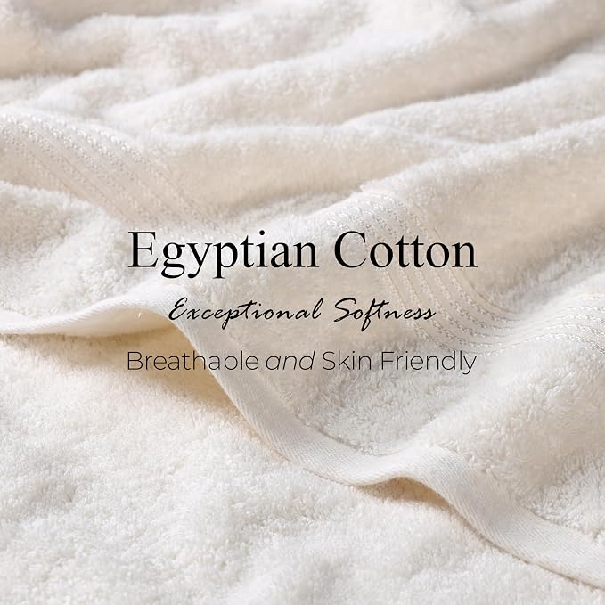 Superior Egyptian Cotton 4-Piece Bath Towel Set for Shower, Bath, Spa, Resort, Hotel, Soft Body Towels, Airbnb Essentials, Apartment, Dorm, Quick Dry, Absorbent, Bathroom Basics, Ivory
