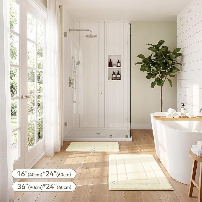 GRANNY SAYS Bathroom Rugs Non Slip, 24" x 36", Bath Rugs for Bathroom Washable, Bath Mats for Floor, Microfiber Bath Mat for Tub, Absorbent Bath Rugs for Shower Room, Ivory