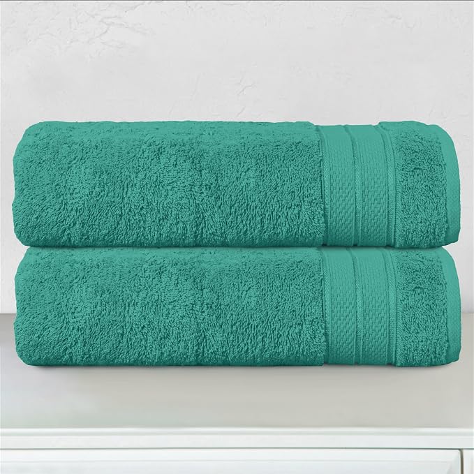 Elegant Comfort Three Line Popcorn Towel Set for Bathroom 27 x 54 inches, Premium Hotel Quality 2-Pack Bath Towels, 100% Turkish Cotton, Soft and Durable, Quick Dry and Highly Absorbent, Teal Blue