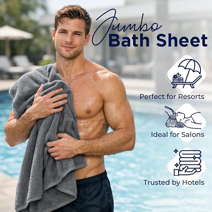 DAN RIVER Pack of 1 Jumbo Bath Sheet 40x80 Inches, Extra Large Gray Bath Towels Oversized, Absorbent Cotton Towels for Bathroom