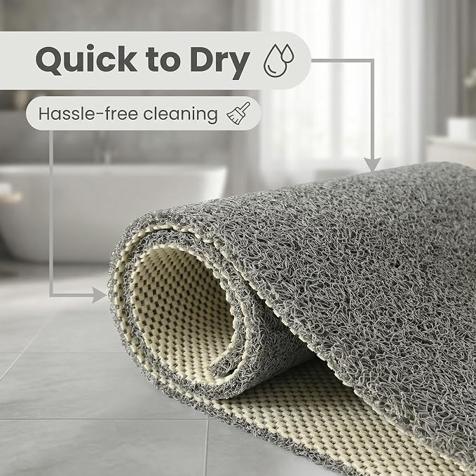 PVC Shower Mat, Non Slip Bath Mat, Anti Slip Bathtub Mat for Tub, Quick Drying PVC Bathroom Floor Mat, Washable Waterproof Suction Bath Mats for Shower & Bathroom (Grey, 24 * 24Inch)