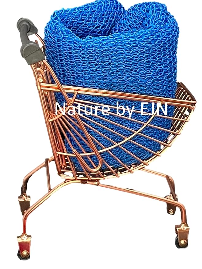 Net Bath Sponge, Customized N1 Weave, Long, NKN Naturals, Skin Exfoliation, African, Porous, Stretches to Approximately 49" (Sea Blue).