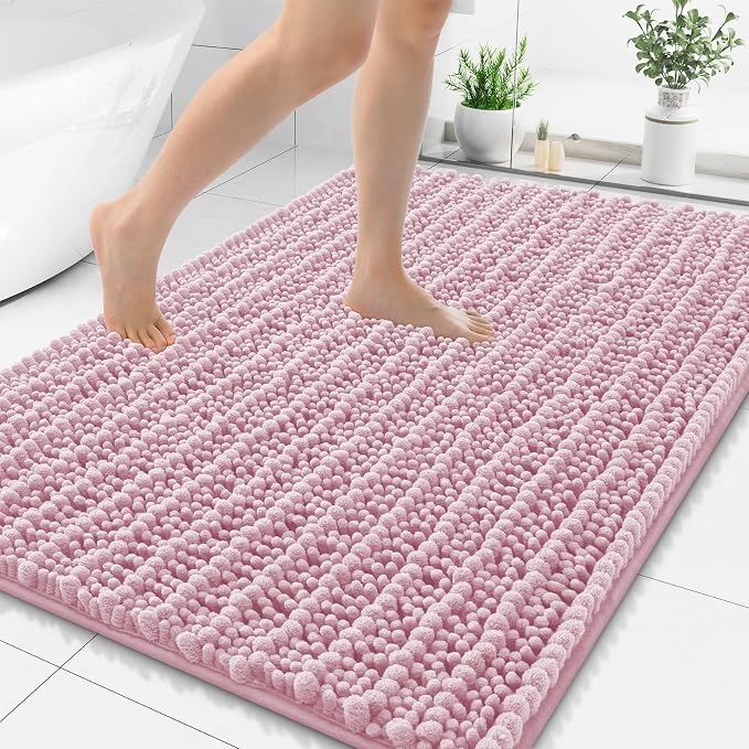 Smiry Bathroom Rugs Mat 48x32, Extra Soft Absorbent Chenille Bath Rugs, Non Slip Rubber Backing Machine Washable Quick Dry Bath Mats for Bathroom Floor, Tub, Shower, Home Decor Accessories, Dusty Rose