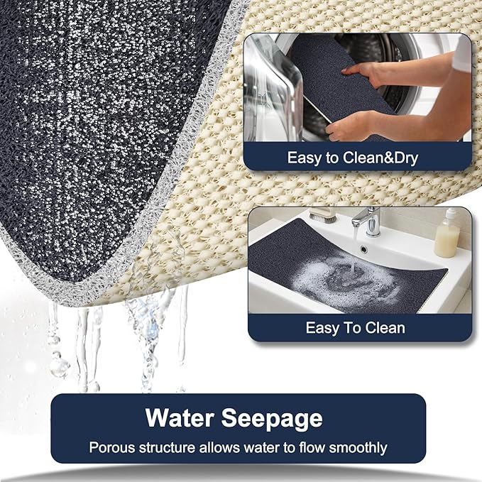 Non Slip Shower Mat 24"x16" - PVC Loofah Bath Mat with Drain, Loofah Bath Mats for Home, Poolside Entryway, Soft Comfort Shower Slip Mat for Adults, Washable & Resistant, Blue