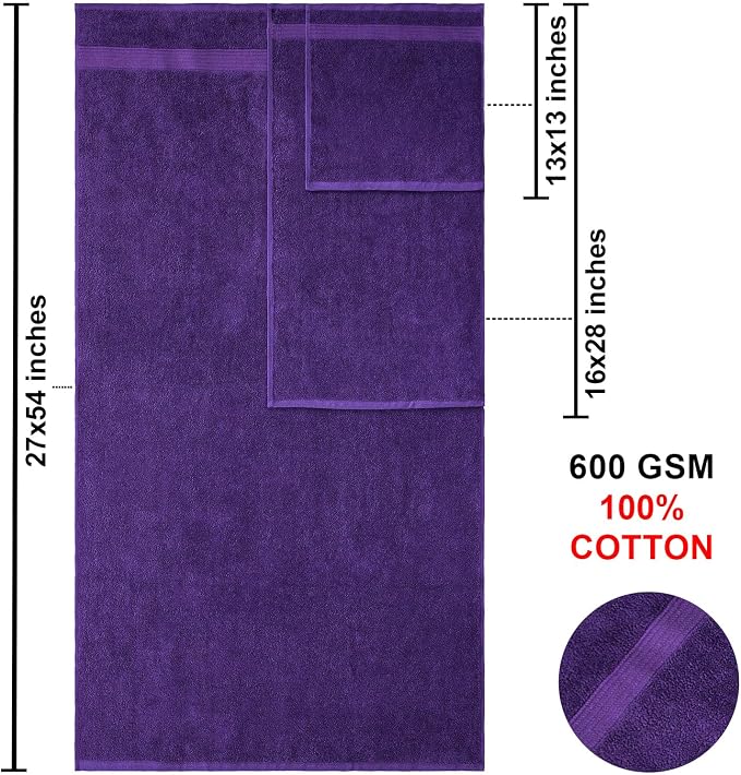 American Bath Towels 100% Cotton 6 Piece Turkish Towel Set, Ultra Soft Absorbent Bathroom Towels, 2 Bath Towel 2 Hand Towels 2 Washcloths, Purple