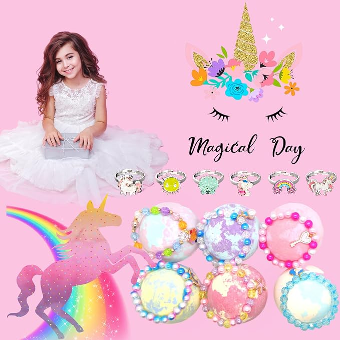 Unicorn Bath Bombs for Kids with Surprise Inside 3 4 5 6 7 8+ Year Old Girl Birthday Gifts for Kids Girls, Kids Bath Bombs with Toys Inside Birthday Gifts Unicorn Gifts for Kids Girls