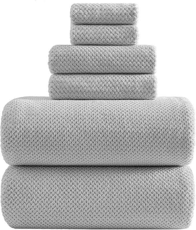 YTYC Towels, 39x78 Inch Oversized Bath Sheets for Adults Luxury Extra Large Bath Towels Sets of 6 Super Soft Shower Towels for Bathroom Microfiber 80% Polyester(Silver Grey,6 Piece)