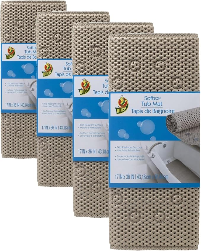 Duck Brand Softex Bath Mat for Tubs, Machine Washable, 17 x 36 Inches, Taupe, Skid Resistant (442097) (Pack of 4)