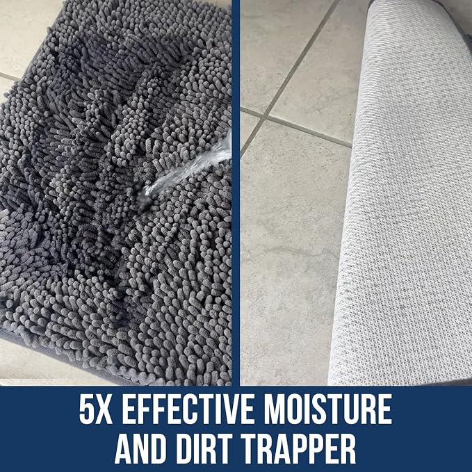Muddy Mat® | Chenille Bathroom Rugs Quick Dry Microfiber Mats Non Slip Washable, Extra Thick, Soft and Highly Absorbent Bath Mats for Bathroom, Kitchen, and Shower Floor - Grey 24"x36"