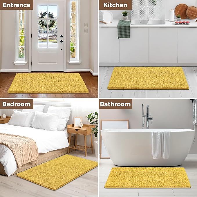 Bcoimo 48x30 Chenille Bath Mat – Non-Slip with Backing Bath Rug Ultra-Absorbent and Machine Washable Bathroom Mat Quick-Dry Design. Ideal for Bathroom Shower and Tub Areas
