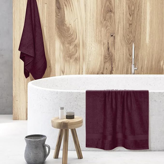 BOUTIQUO Cotton 2 Pack Oversized Bath Towel Set, Large Bath Towels 27x54, Ultra Soft, Absorbent, Compact, Quick Drying and Lightweight, Eco-Friendly and 100% Recyclable Towel Set - Burgundy