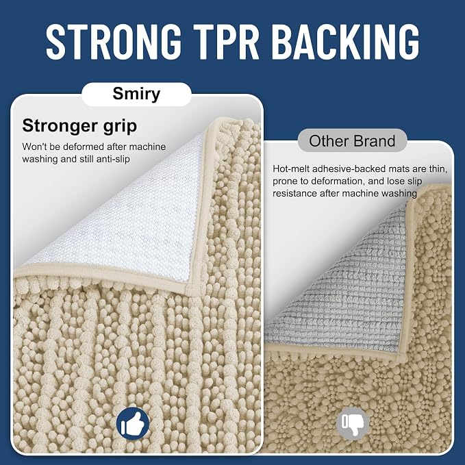 Smiry Bathroom Toilet Rugs U Shaped 24x20, Extra Soft Absorbent Non Slip Rubber Backing Chenille Contour Bath Rugs for Toilet, Machine Washable Contoured Bath Mats, Sand