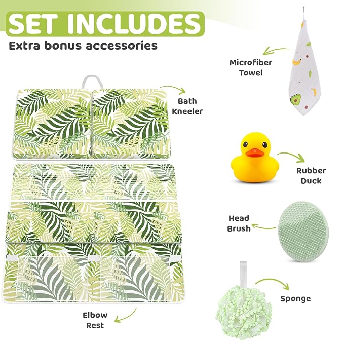 Bath Kneeler & Elbow Kneeling Rest Pad Set for Baby Washing Baths Gift Set | Includes Sponges Duckies Cloths & More! Perfect Set for Bath Time - Baby Shower and Birthday Gifts Necessity & Essentials