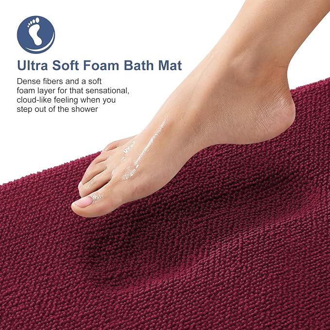 OLANLY Thick Memory Foam Small Bathroom Rugs 24x16, Extra Soft Absorbent Bath Rug, Quick Dry Bath Mats, Non-Slip, Machine Washable Carpet for Bathroom, Tub and Shower, Home Decor Accessories, Burgundy