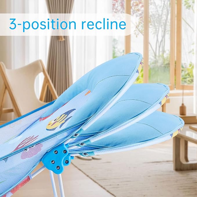 Baby Bath Seat 3 -in- 1 Foldable Sitting or Lying Baby Bath Support Anti-Slip with Adjustable 3 Reclining Positions Bath Lounger for Newborn Use in the Bathtub or Sink (Blue, 60cm*33cm*35cm)