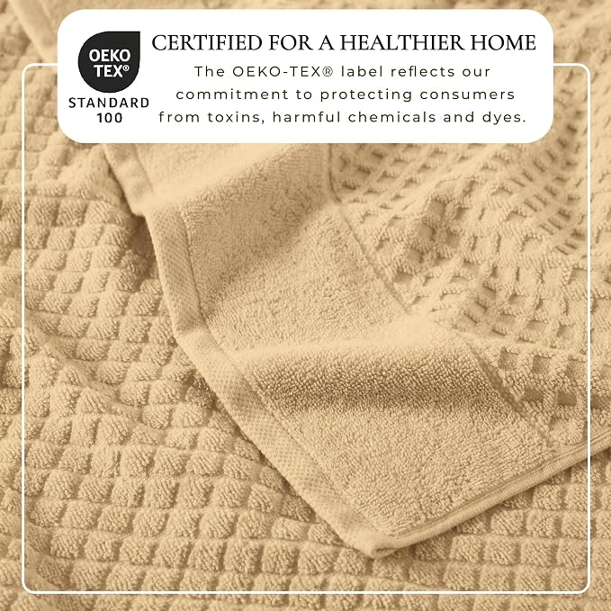 Great Bay Home Bath Towels - 100% Cotton 6 Piece Towel Set - Diamond Waffle Weave - Absorbent, Durable, Quick-Dry Towels for Bathroom (Oatmeal)