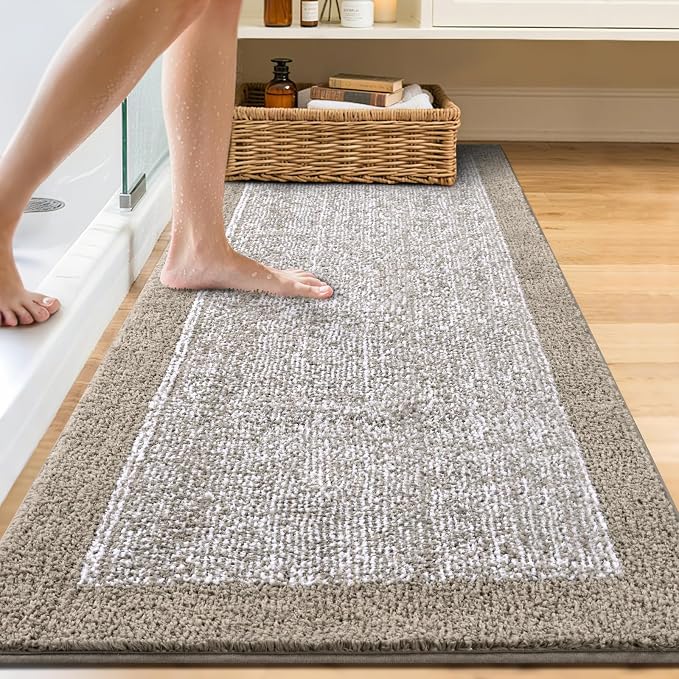 70x24 Long Bathroom Rugs Washable Non Slip, Bath Mat for Bathroom Floor Tub, Soft Absorbent Quick Dry Mats for Shower,Bathtub,Home Decor（Greige）
