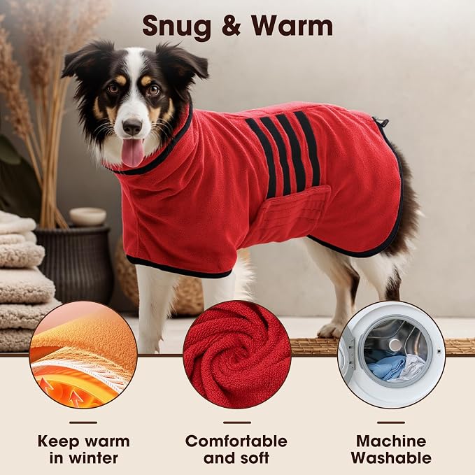 Microfibre Dog Bathrobe Towel Wrap Super Absorbent Dog Drying Coat Bath Robe for Puppy, Medium & Large Dogs, Fast Drying, Adjustable