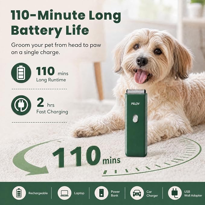 Dog Clipper Pet Grooming Kit Low Noise, Rechargeable Cordless Pet Shaver Waterproof Hair Trimmer for Small, Medium Dogs Cats Animals