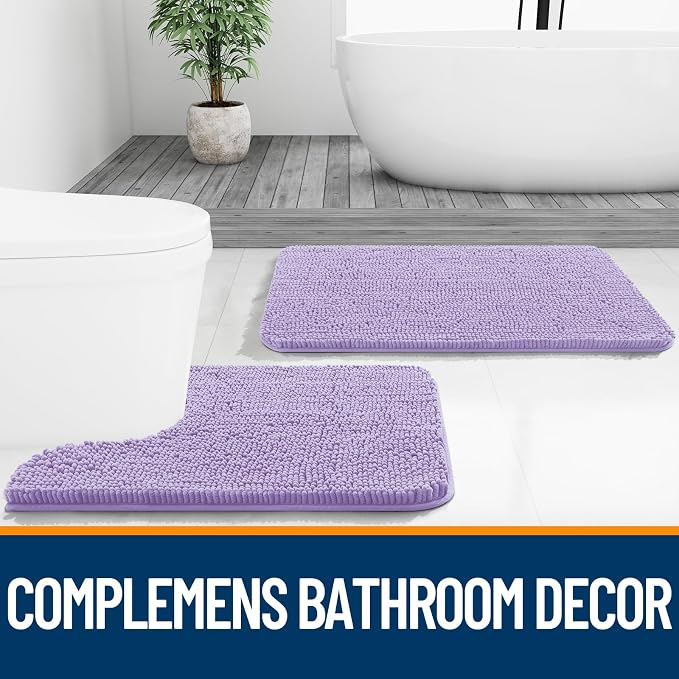 OLANLY Bathroom Runner Rugs 47x24, Soft Absorbent Chenille Bath Rugs, Rubber Backing Quick Dry, Machine Washable Long Bath Mats for Bathroom Floor, Tub and Shower, Home Decor Accessories, Lavender