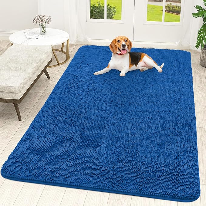 OLANLY Dog Door Mat for Muddy Paws 70x46, Absorbs Moisture and Dirt, Absorbent Non-Slip Washable Doormat, Quick Dry Chenille Mud Mat, Entry Indoor Entryway Carpet for Inside Floor, Deep Navy Blue