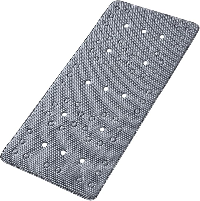 Webos Bathtub Mat Non Slip: Soft Safety Foam Bath Mat for Tub Suitable for Families Extra Large 17 X 36Inch with Drain Holes and Suction Cups Massage Tub & Shower Mat for Bathroom (Dark Grey)