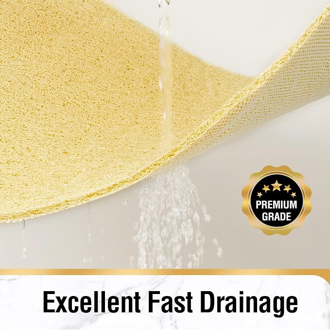 HITSLAM Square Shower Mat, 24 x 24 Inch Non Slip Bath Mat for Tub, Soft PVC Loofah Bathtub Mats with Drain Holes, Quick Drying Bathroom Stall Floor Mat, Bathroom Accessories Without Suction Cup, Beige