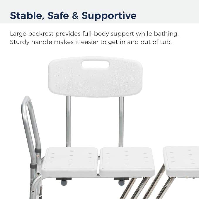 Drive Medical Splash Defense Tub Transfer Bench for Bathtub - U-Shaped Shower Curtain Guard - Adjustable Height - Reversible Design - 400 Lb Capacity - Safe Bathing Aid - White