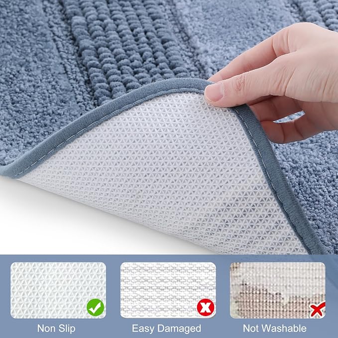 Kmson 2 Pcs Ombre Chenille Bathroom Rugs Set, Non-Slip Shower Mats for Bathroom Floor & Bathtub, Ultra Soft Washable Shaggy Bath Rugs, Thick Absorbent Microfiber Bath Mat Set Blue