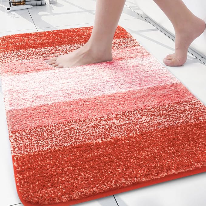 Arotive Microfiber Bathroom Rugs, Shaggy Soft and Absorbent Contour Toilet Rugs, Thick Plush Machine Washable Dry Bath Mats for Toilet Base, 30x20, Coral, Rectangular