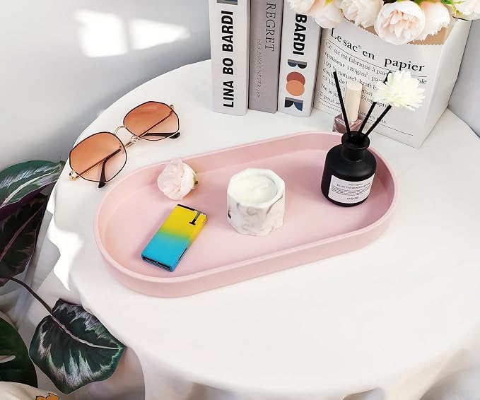 Pink Small Oval Tray (11.8 inch), 3 Pack, Countertop Organizer | for Kitchen Counter, Bathtub Bathroom Vanity Items, Coffee Accessory, Bar, Serving Seasoning, Salt and Pepper, Soap.