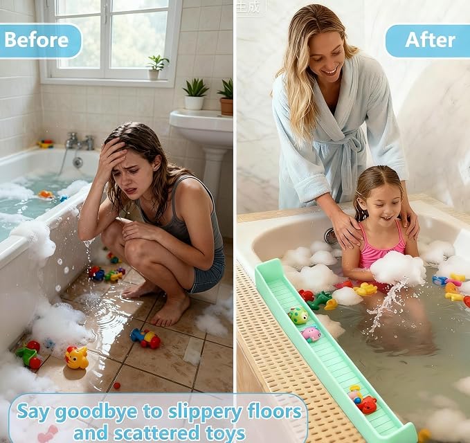 Bathtub Splash Guard for Kids, 2-in-1 Bath Toy Organizer Tub Shelf