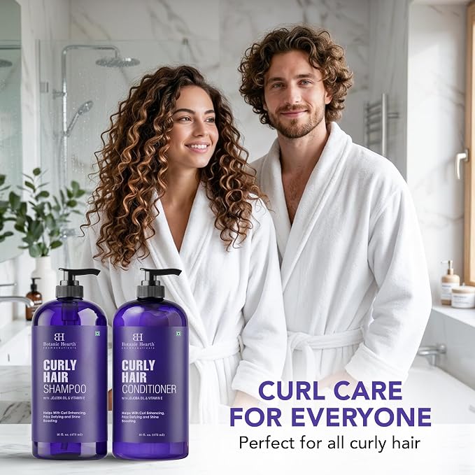 Botanic Hearth Curly Hair Shampoo And Conditioner Set For Curly Hair | Detangle, Define & Enhance Curls | With Jojoba Oil & Vitamin E | Sulphate Free | 16 Fl Oz X 2